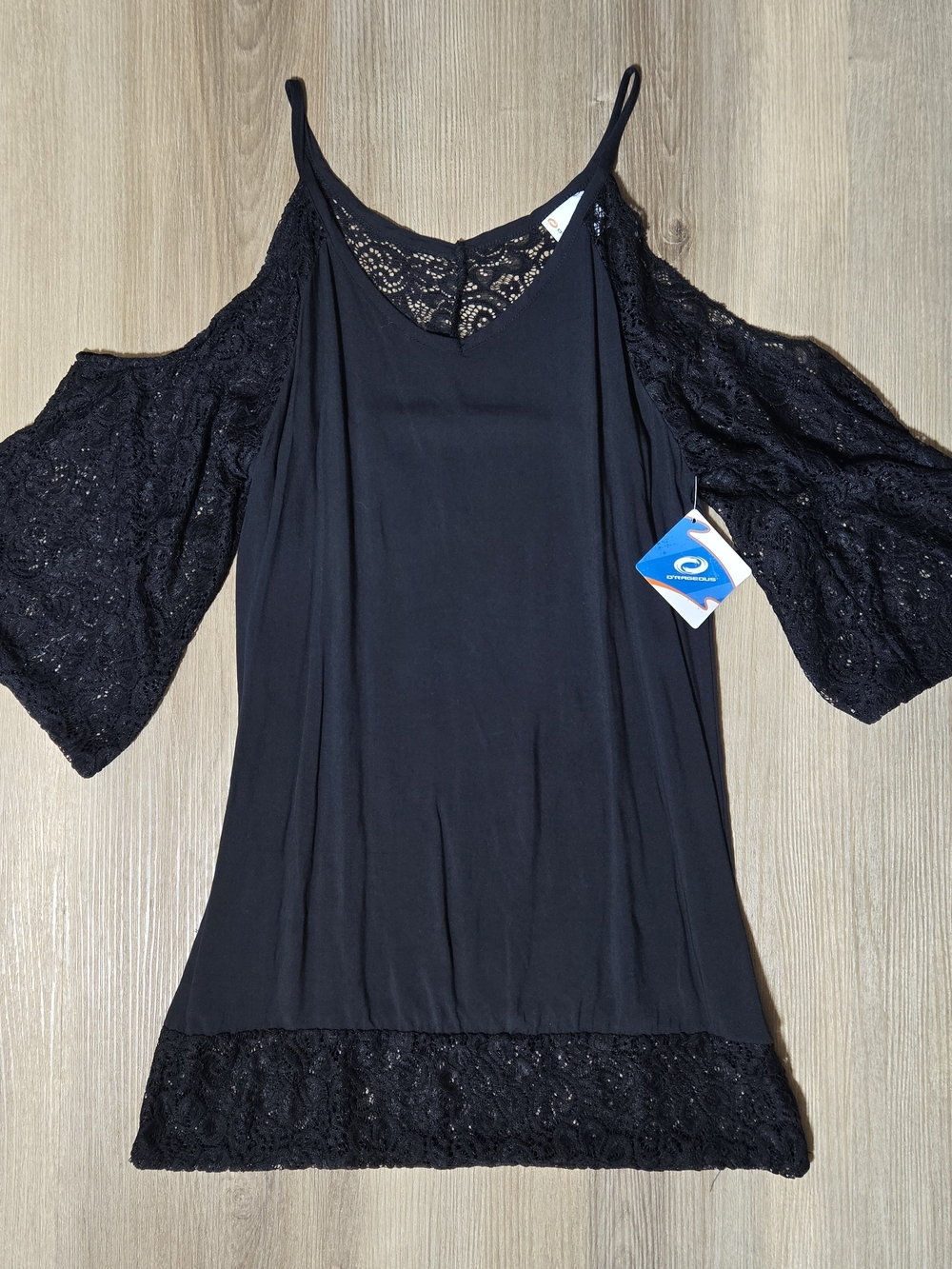 Black Cold-Shoulder Lace-Trim Cover Up Dress